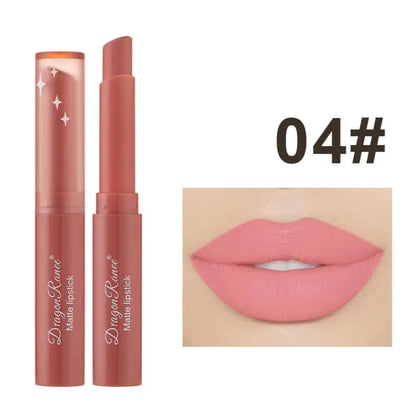 Blushimmer matte waterproof lipstick in deep red, featuring a smooth velvet finish and moisturizing formula for a non-fading look.