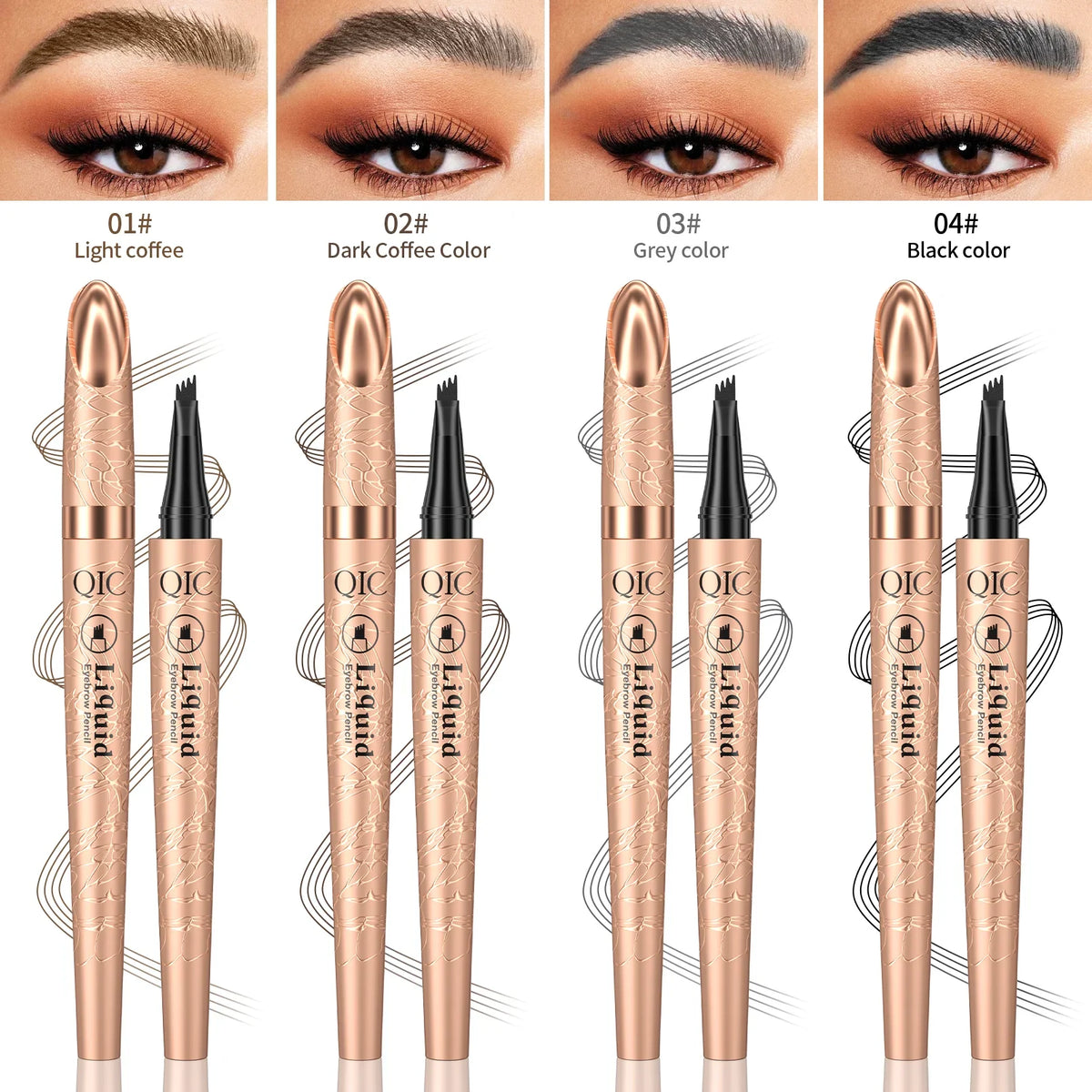 Blushimmer waterproof liquid eyebrow pencil with microblade tip, long-lasting, smudge-proof, natural brow enhancement, shown in image.