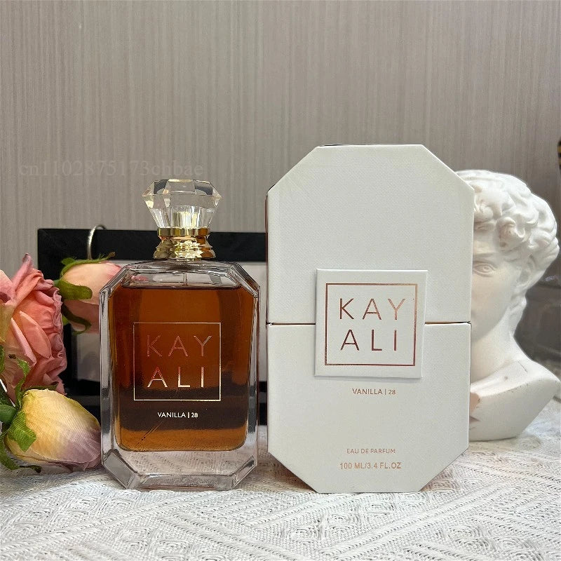 Blushimmer KAYALI 100ml women’s floral eau de parfum with plum, jasmine, tuberose, vanilla, and suede for a long-lasting scent.