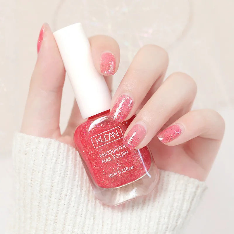 Blushimmer 10ml water-based nail polish in semi-permanent, quick-dry formula with 40 vibrant colors for DIY manicures.