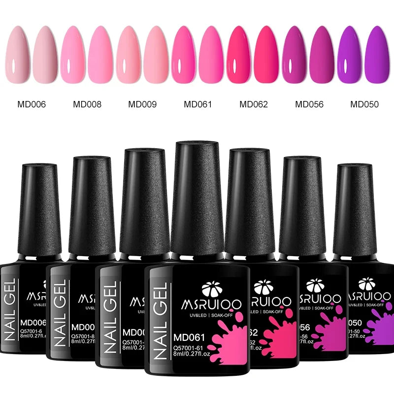 Blushimmer 7-piece gel nail polish set with colorful bottles for DIY nail art, long-lasting UV gel for professional-looking manicures