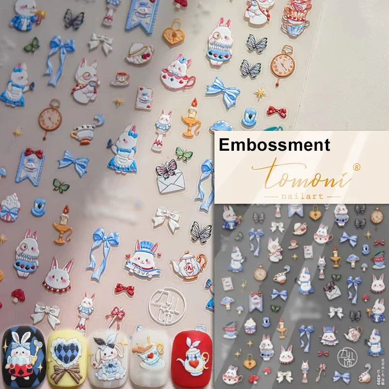 Brown 5D Japanese Kawaii Bear nail art stickers by Blushimmer, self-adhesive cartoon animal decals for DIY nail decoration.