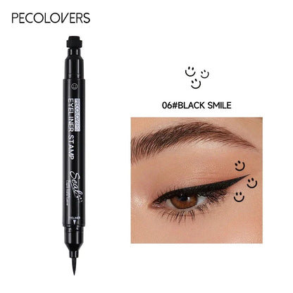 Black waterproof 2-in-1 star and moon stamp liquid eyeliner by Blushimmer, with precise applicator for creative eye makeup.