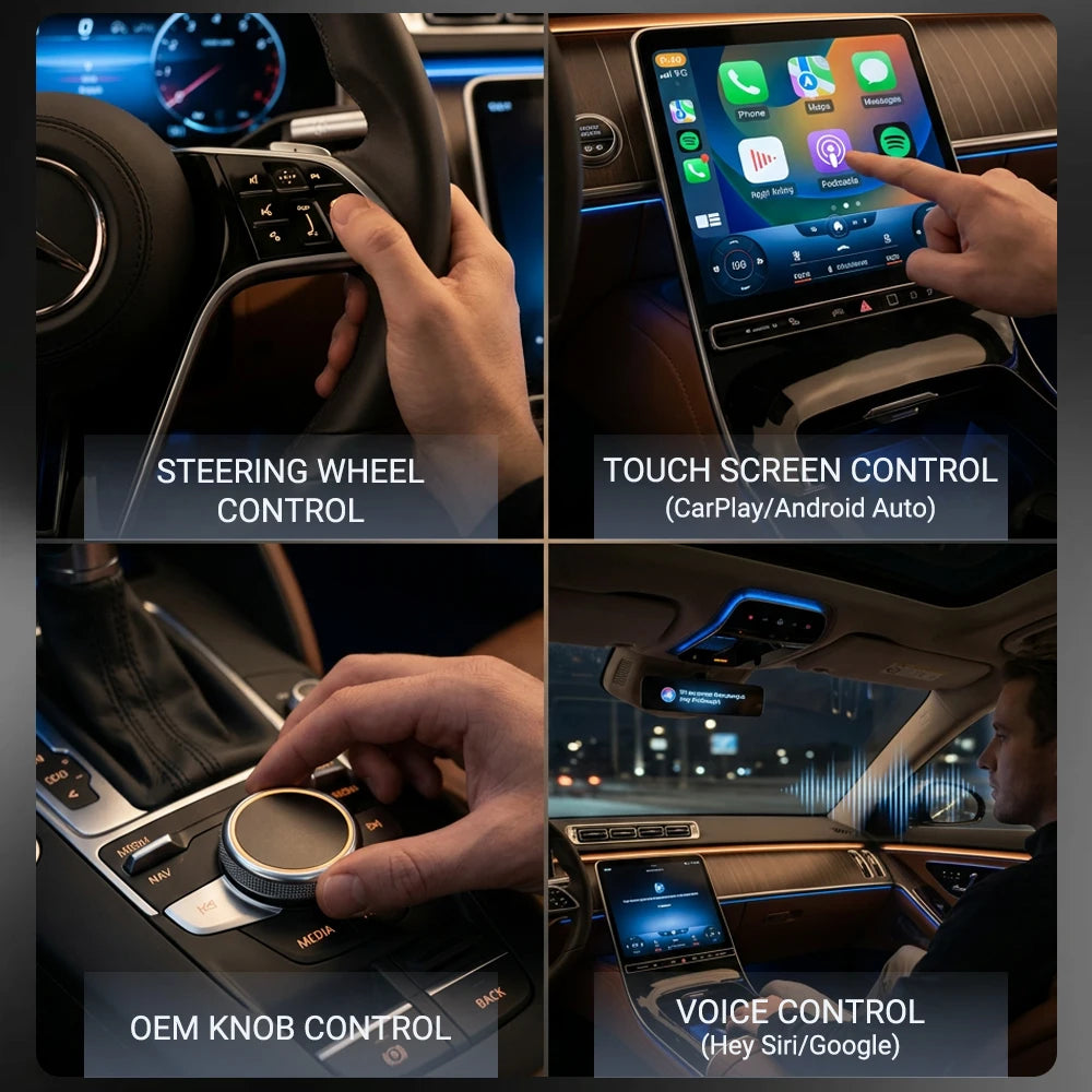 Smart 4 in 1 CarPlay Wireless Dongle, Wired to Wireless CarPlay & Android Auto Converter with AirPlay MirrorCast Function, Quick