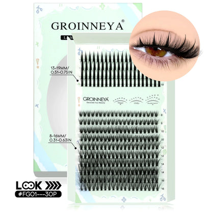 GROINNEYA Lash Clusters Kit Spikes Lash Individuals Eyelash Clusters D-Curly Lash Clusters Kit with Bond and Seal Makeup