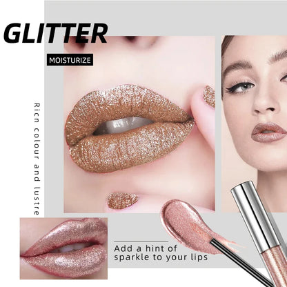 Blushimmer QIBEST Diamond Liquid Lipstick in gray with sparkling finish, moisturizing, long-lasting lip gloss and lip tint in 6 colors