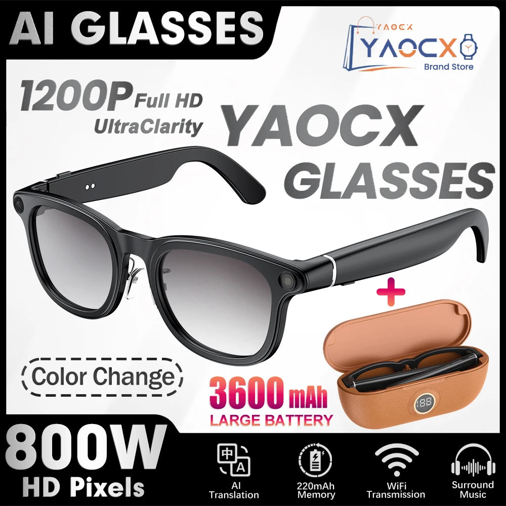 2026 New Smart Glasses+3600mAh Charging Case 800W HD Camera EIS Anti-shake Shooting AI Voice Assistant Fashionable Smart Glasses