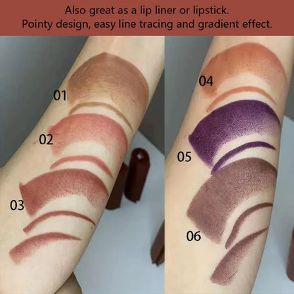 Blushimmer tapered gradient lip liner crayon in matte black brown velvet finish, waterproof, non-sticky contouring lip makeup.