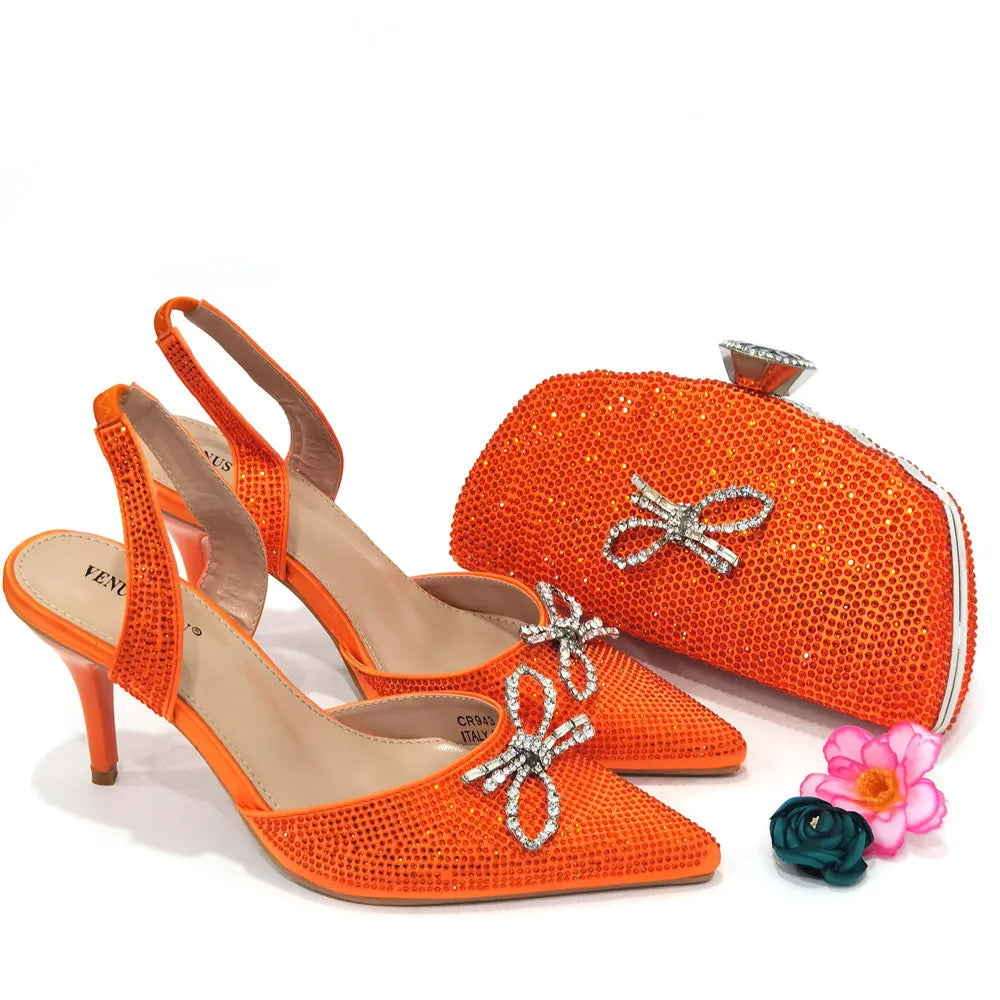 Luxurious EdleessFashion shoes and matching bag set featuring elegant design, in a stylish color combination.