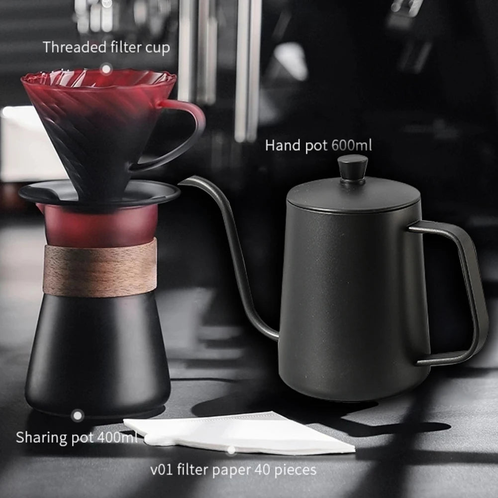 Hand Brewed Coffee Maker Coffee Filter Sharing Pot Set Borosilicate Glass Dripper Set Coffee Server with V02 Coffee Filter