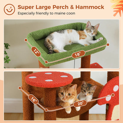 Multi-level Aiwang Pet Products Cat Tree with scratching posts, hammock, and large condo for indoor cats, featuring a mushroom-shaped perch.