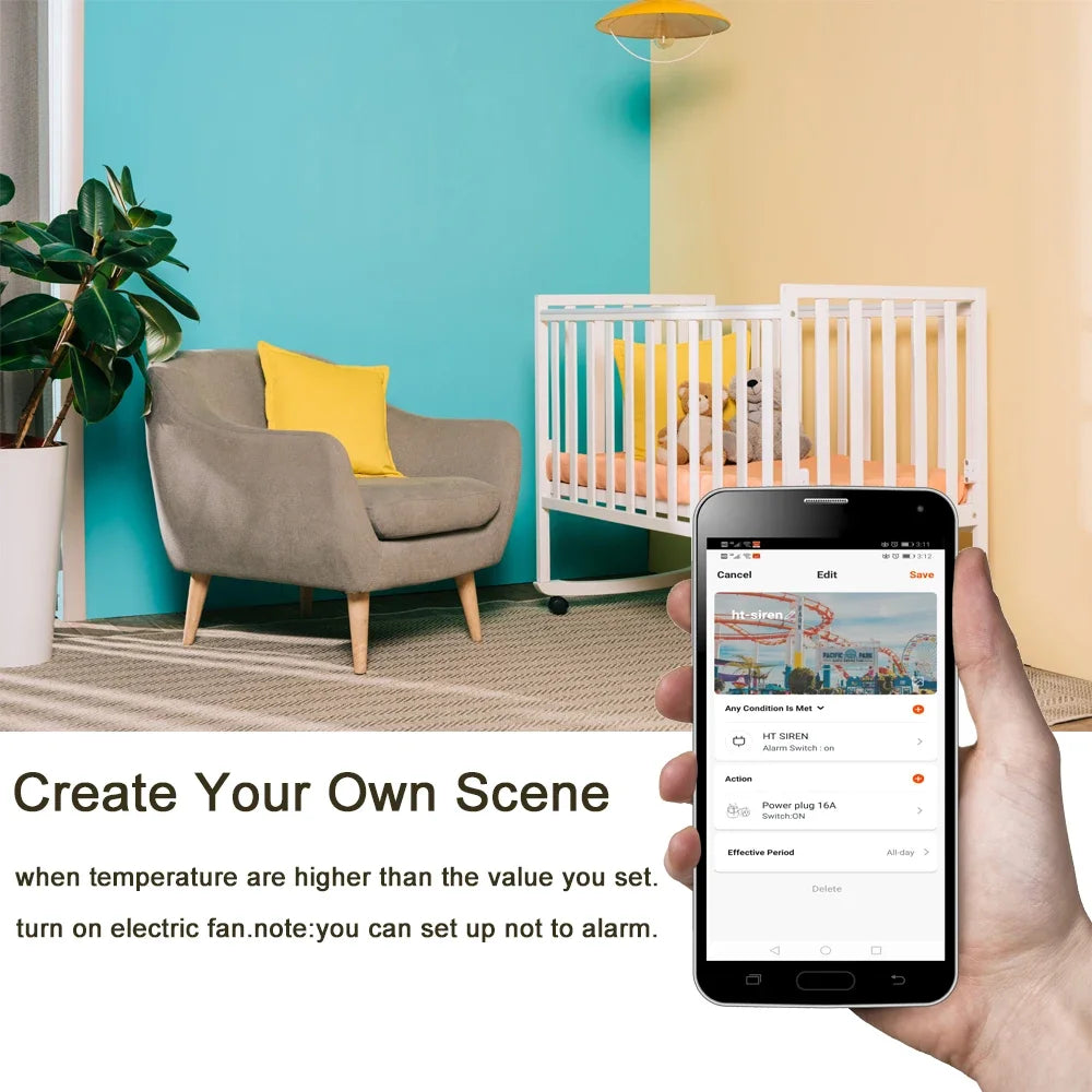 Smart Tuya Wifi Siren Alarm With Temperature Humidity Sensor Trigger alarm Make Sound And Light