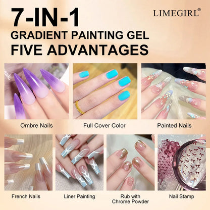 Blushimmer LIMEGIRL 7-in-1 nail gradient gel kit with long-lasting hybrid gel polish and high texture for salon nail art.