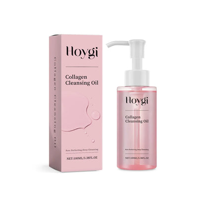 Blushimmer collagen makeup remover oil with jojoba oil, gentle facial cleanser for deep pore cleansing and dirt removal.
