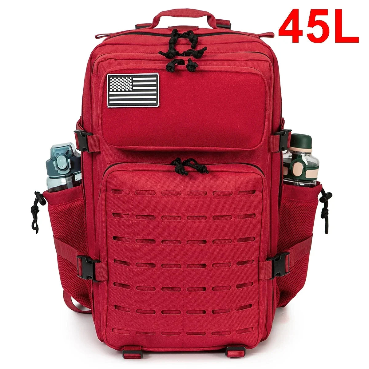 Adventure Club Store tactical backpack with water bottle holder, suitable for men and women, ideal for outdoor activities and school.