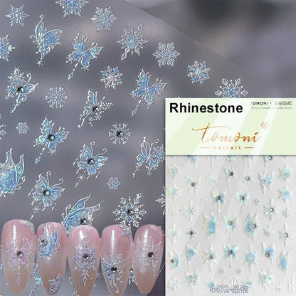 Blushimmer Jelly Butterfly 5D nail art sticker with rhinestones, shiny insect design, self-adhesive manicure decoration, close-up view.
