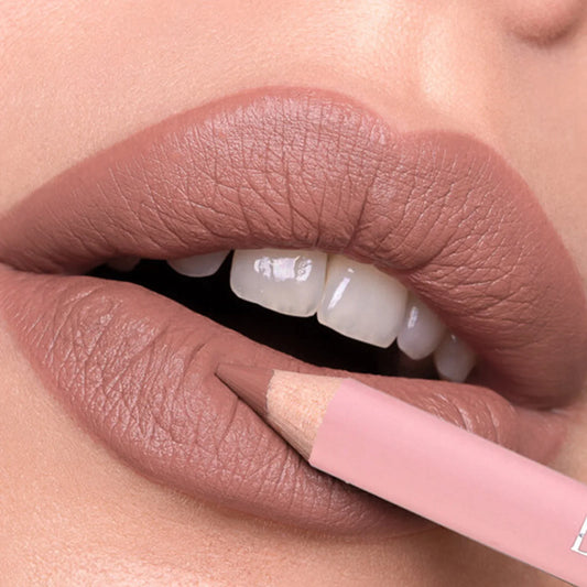 Blushimmer 12-color matte waterproof lipliner pencil with nude pink shades for natural lip contour and plumping lip makeup.