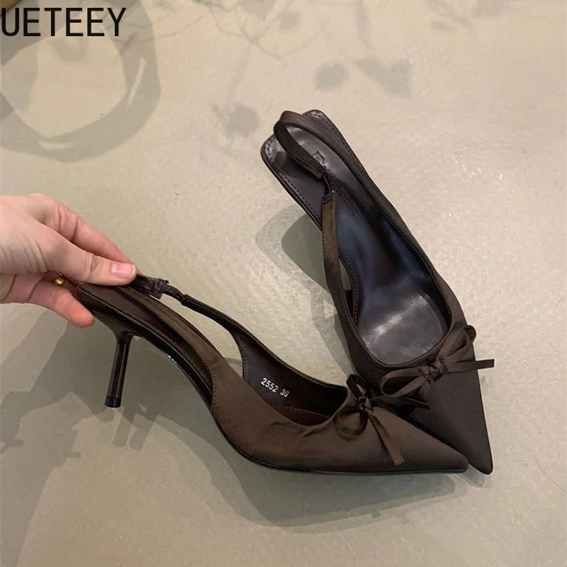 Summer Slip On High Heel Women Sandals Fashion Butterfly-knot Singbacks Pumps Stripper Party Female Sandalias