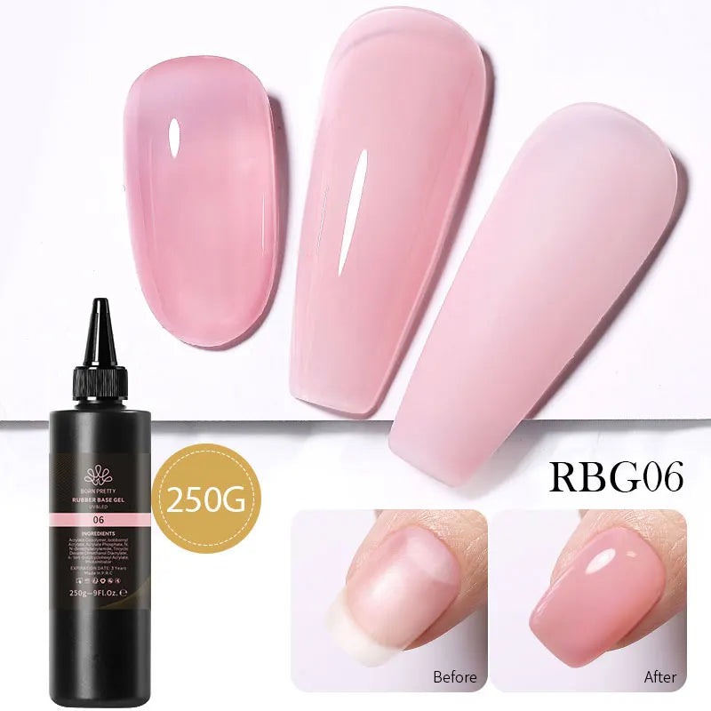 Blushimmer Born Pretty 250g milky white jelly nude gel nail polish refill, translucent semi-permanent soak-off UV gel in clear packaging