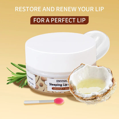 Blushimmer ENVISHA Coconut Lip Sleep Mask in 20g jar, nourishing moisturizing balm for fade lines and skin repair overnight.