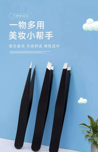 Blushimmer stainless steel eyebrow tweezers with slanted tip for precise hair plucking and grooming.