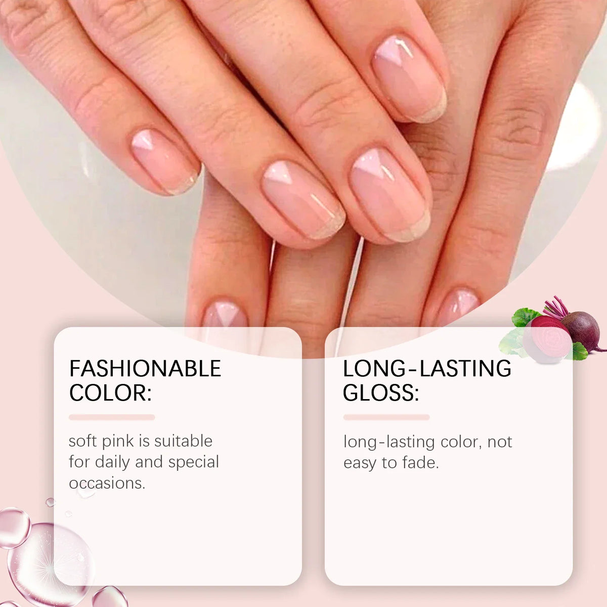 Blushimmer jelly nail polish in transparent pink with fine glitter, perfect for autumn and winter, girly pink shade.