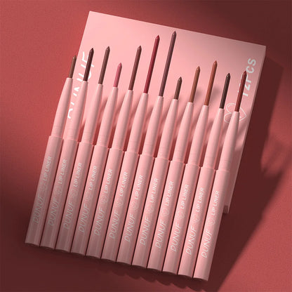 Blushimmer matte lip liner pencil set with 12 nude-pink shades, waterproof, non-transfer, highly pigmented for daily and party makeup