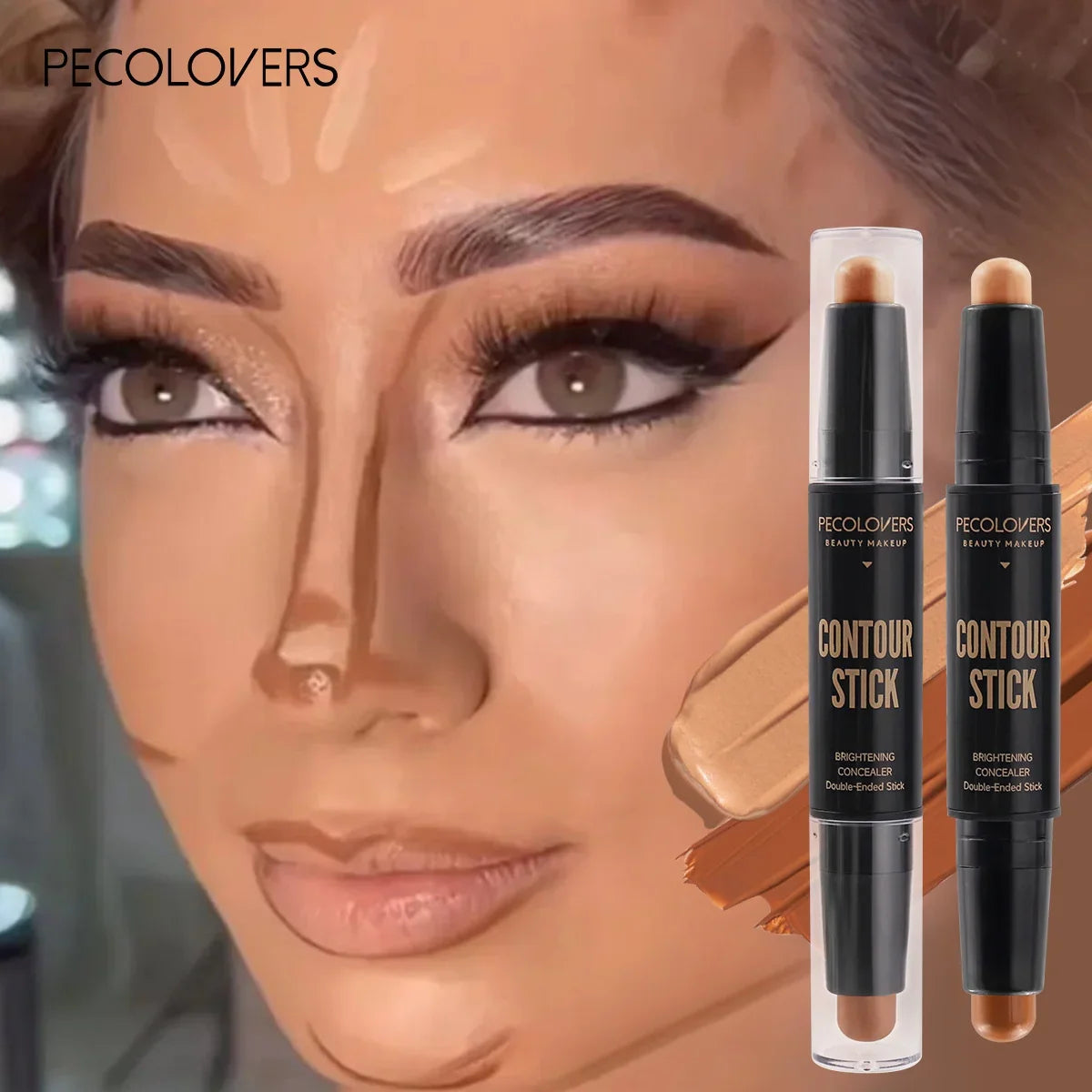 Blushimmer double head highlight pen for face makeup, waterproof liquid contour and concealer stick with pencil, cosmetics tool