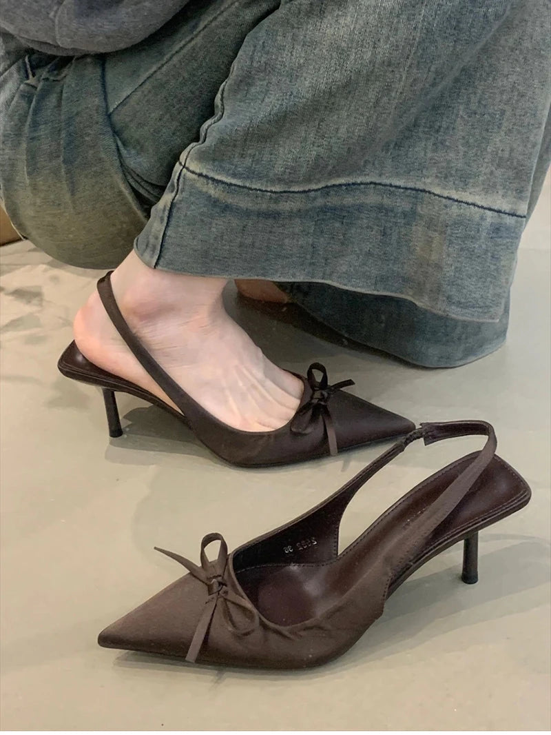 Summer Slip On High Heel Women Sandals Fashion Butterfly-knot Singbacks Pumps Stripper Party Female Sandalias