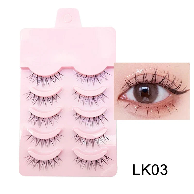 Blushimmer DINGSEN fake anime eyelashes, 5 pairs of natural daily makeup manga-style clear band eyelashes, little devil design.