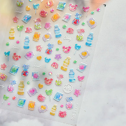 Cute red cherry bowknot 5D nail art stickers with shiny rhinestones by Blushimmer, perfect for DIY manicure decoration.