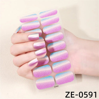 Gradient Cat Eye Style Nail Art Stickers, 16-Piece Set Self-Adhesive Waterproof Glitter False Nail Decals