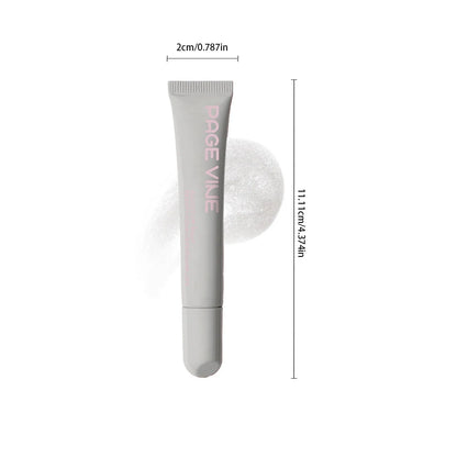 Blushimmer soft tube lip gloss with nude brown shade, moisturizing plumping lip oil in transparent packaging, beauty cosmetic product