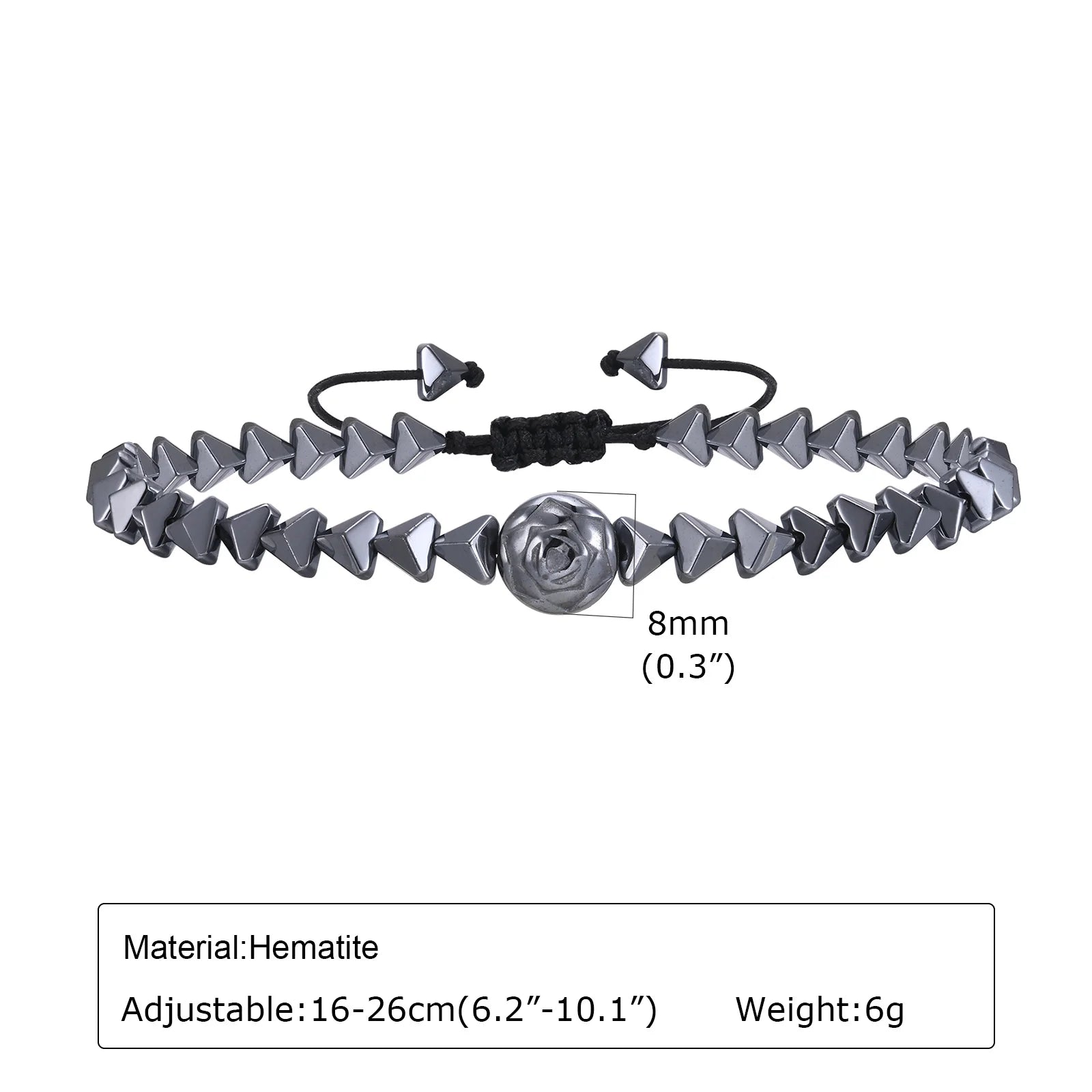 Vnox Stylish Black Triangle Beads Bracelets for Men Women, Stretch Unisex Gallstone Handmade Hematite Wristband Jewelry