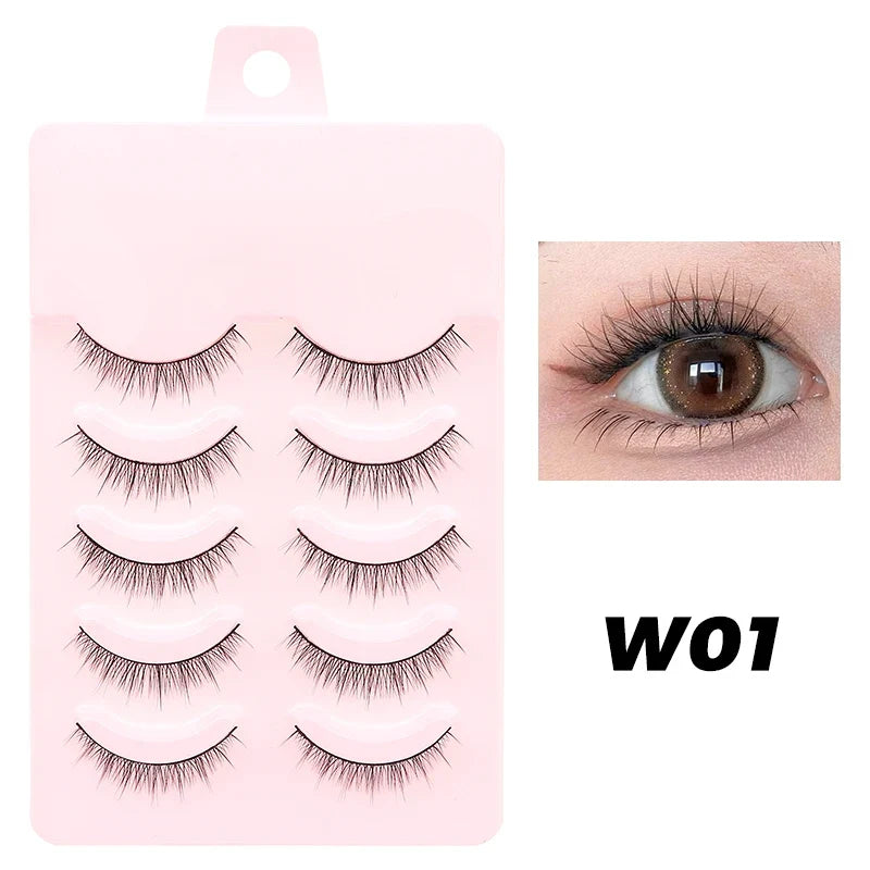 Blushimmer DINGSEN Fake Anime Eyelashes, 5 pairs of natural daily manga-style eyelashes with clear band, little devil design.