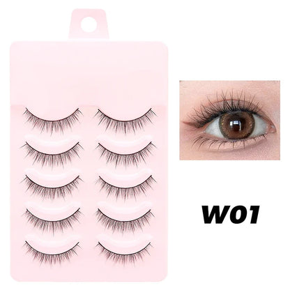 Blushimmer DINGSEN Fake Anime Eyelashes, 5 pairs of natural daily manga-style eyelashes with clear band, little devil design.