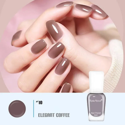 Blushimmer no-bake water-based nude nail polish with glitter sequins, quick-drying, long-lasting, and tearable for healthy nails.