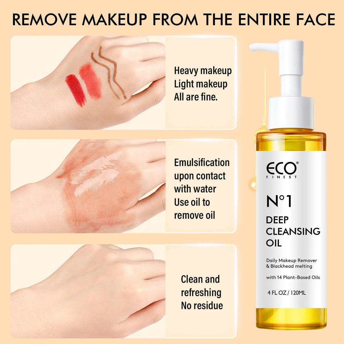 Blushimmer 120ml jojoba oil makeup remover oil for deep cleansing, suitable for all skin types, in a clear bottle with a pump dispenser.