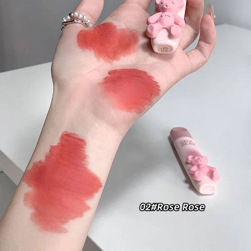 Blushimmer Cute Little Bear Lip Glaze Mist face lipstick in matte velvet finish, with a whitening lip cream and colorful lip color.