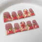 Set of 10 Blushimmer ocean style fake nails with 3D flowers, pearls, gradient blush, and French tips in duck bill press-on nail design.