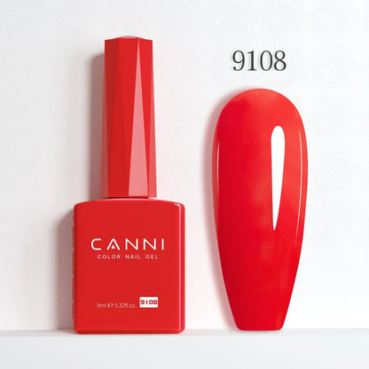 Blushimmer CANNI Hema Free Nail Gel Polish Fall Collection with semi-permanent diamond top coat in glossy red and jelly nude shades.