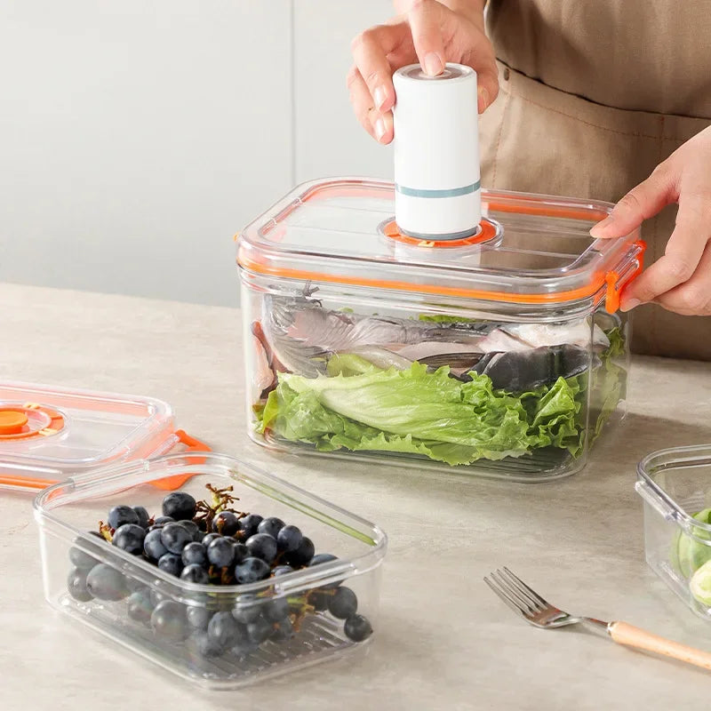 Vacuum Fresh-keeping Box Refrigerator Sealed Canister Microwavable Transparent Food Storage Container Kitchen Organizer Bento