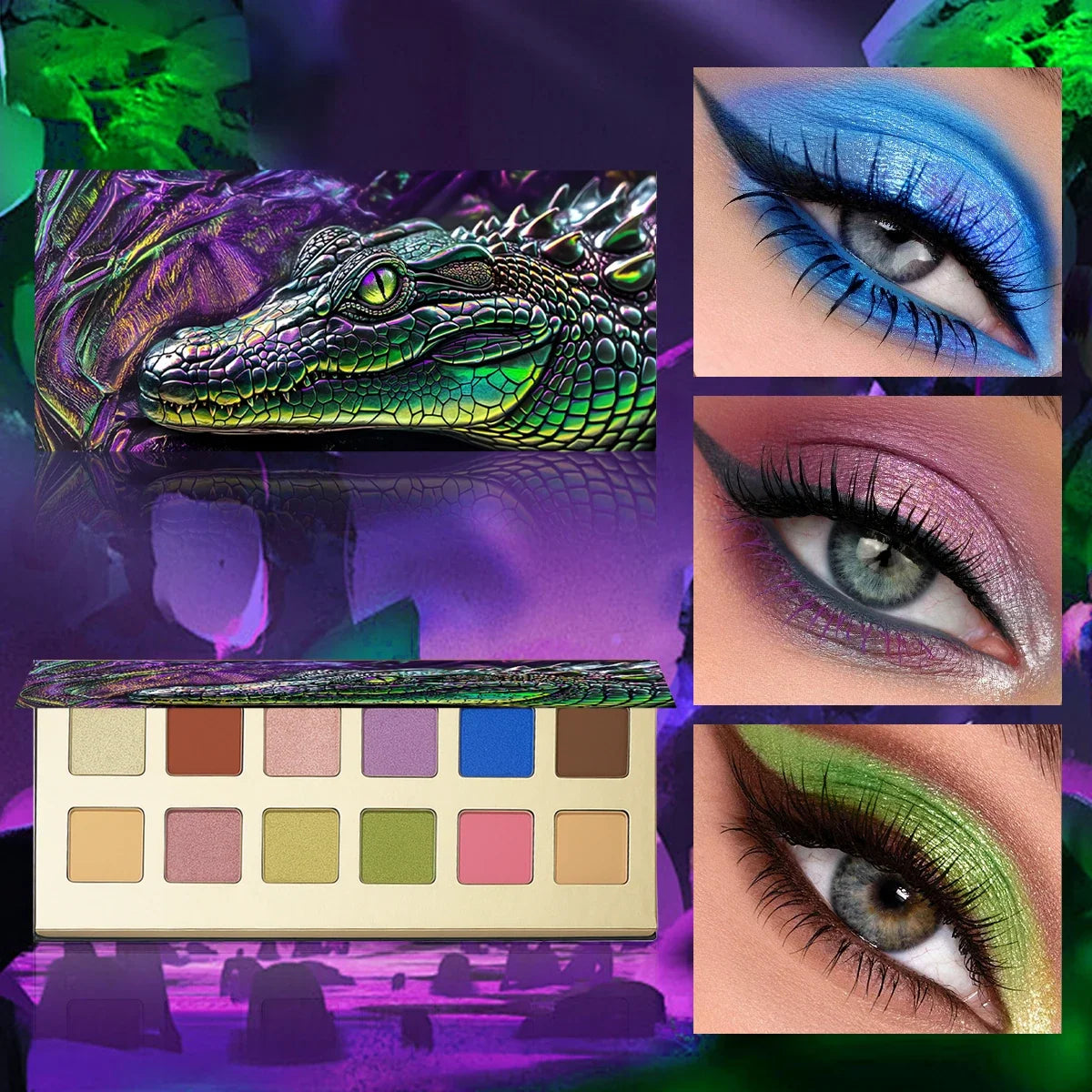 12-Color Crocodile Eyeshadow Palette - Matte & Shimmer
