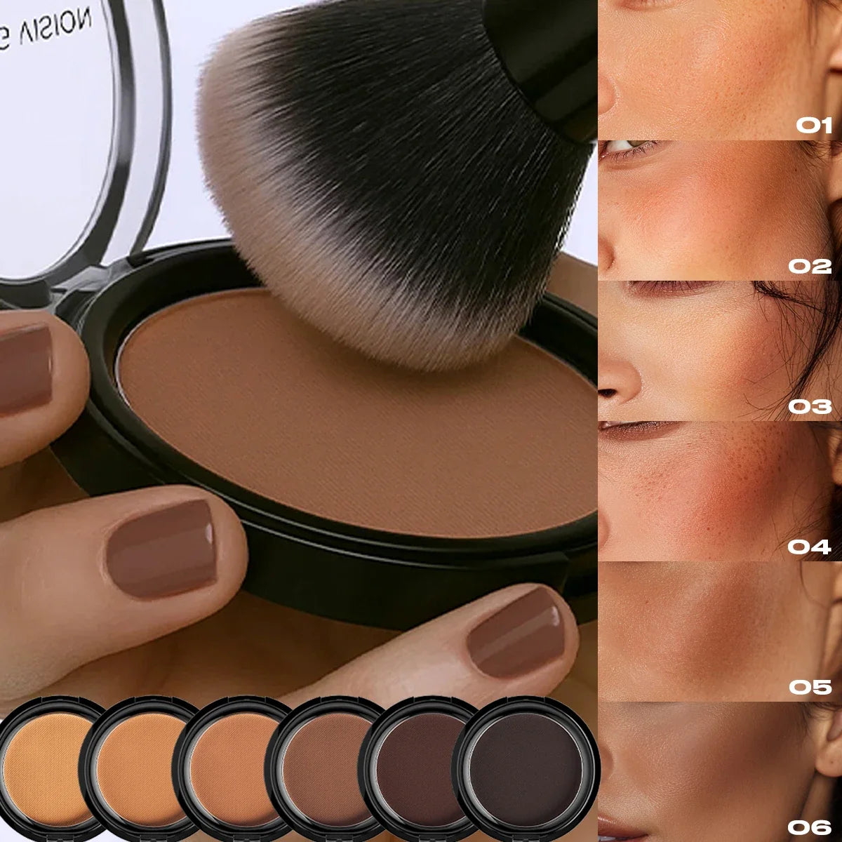 Blushimmer silky matte bronzer contour powder palette for face shaping, nose shadow, and long-lasting 3D makeup look.