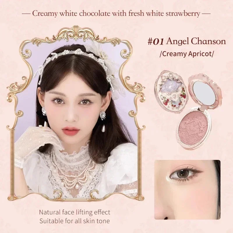 Blushimmer Flower Knows Strawberry Rococo embossed blush powder with smooth, long-lasting pink color for face makeup enhancement.