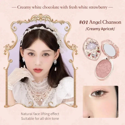 Blushimmer Flower Knows Strawberry Rococo embossed blush powder with smooth, long-lasting pink color for face makeup enhancement.