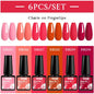 Blushimmer MTSSII 6-piece set of sparkly red gel nail polish bottles with shiny finish, suitable for LED and UV nail art.