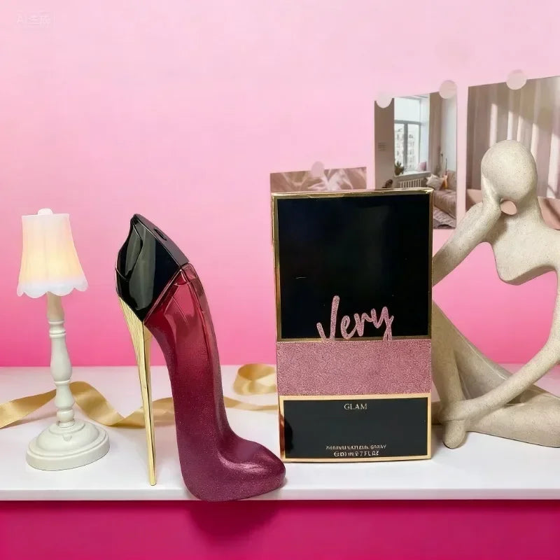 Elegant 80ml floral perfume spray bottle by Blushimmer with a high heel design, showcasing a luxury women's fragrance.