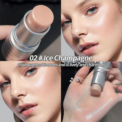 Blushimmer highlighter stick with pearlescent finish for brightening and contouring the eyes, creating a natural, luminous glow.