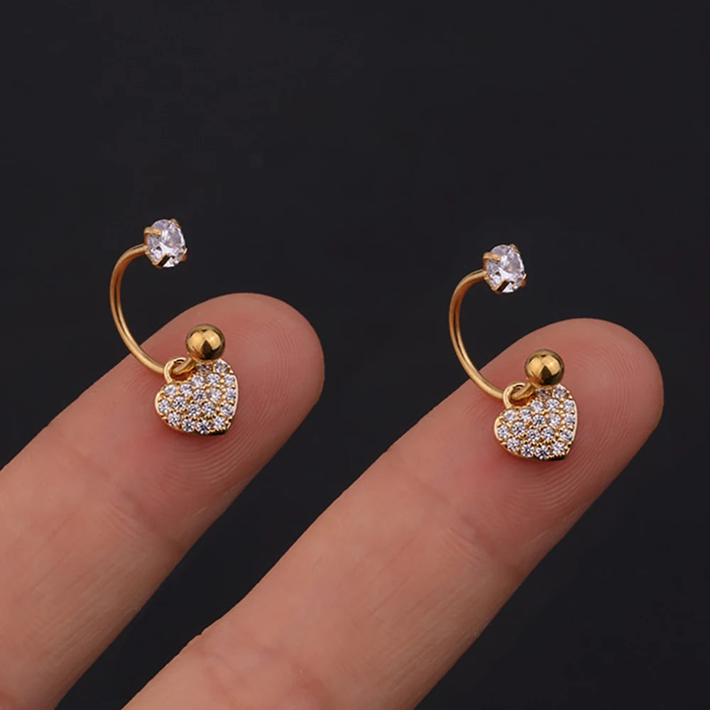 1 Pair Stainless Steel Mini CZ Drop Earring Women Moon Flower Tragus Cartilage Helix Hoop Conch Rook Daith Lobe Piercing Jewelry